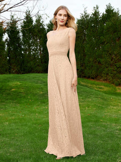 One Shoulder Floor Length Lace Bridesmaid Gown Peach