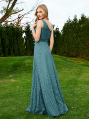 One Shoulder Floor Length Lace Bridesmaid Gown Peacock