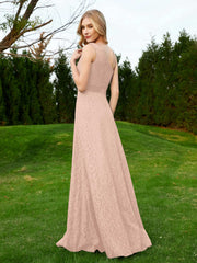 One Shoulder Floor Length Lace Bridesmaid Gown Pearl Pink