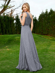 One Shoulder Floor Length Lace Bridesmaid Gown Steel Grey