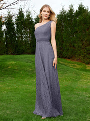 One Shoulder Floor Length Lace Bridesmaid Gown Stormy Plus Size