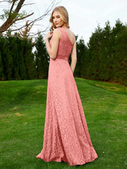 One Shoulder Floor Length Lace Bridesmaid Gown Sunset