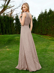 One Shoulder Floor Length Lace Bridesmaid Gown Taupe