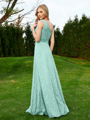 One Shoulder Floor Length Lace Bridesmaid Gown Turquoise