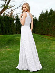 One Shoulder Floor Length Lace Bridesmaid Gown White