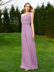 One Shoulder Floor Length Lace Bridesmaid Gown Wisteria