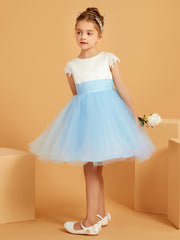 A-line Scoop Knee-Length Satin/Tulle Flower Girl Dress Sky Blue
