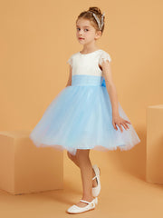A-line Scoop Knee-Length Satin/Tulle Flower Girl Dress Sky Blue