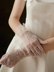Romantic Short Sheer Lace Pearl Gloves