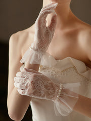 Romantic Short Sheer Lace Pearl Gloves