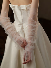 Pearl Sheer Tulle Fingerless Long Sleeves