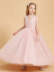 Tulle Junior Bridesmaid Dresses Satin Top Glamourous Bowknot Dusty Rose