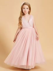 Tulle Junior Bridesmaid Dresses Satin Top Glamourous Bowknot Dusty Rose