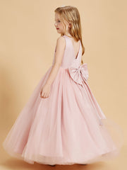 Tulle Junior Bridesmaid Dresses Satin Top Glamourous Bowknot Dusty Rose