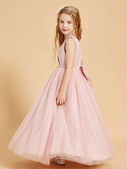 Tulle Junior Bridesmaid Dresses Satin Top Glamourous Bowknot Dusty Rose