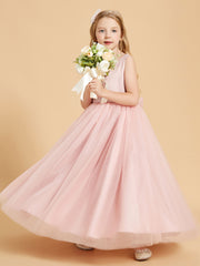 Tulle Junior Bridesmaid Dresses Satin Top Glamourous Bowknot Dusty Rose