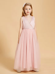 Tulle Junior Bridesmaid Dresses Satin Top Glamourous Bowknot Dusty Rose