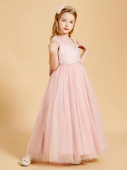 Tulle Junior Bridesmaid Dresses Satin Top Glamourous Bowknot Dusty Rose