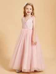 Tulle Junior Bridesmaid Dresses Satin Top Glamourous Bowknot Dusty Rose