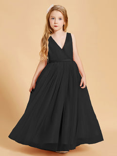 Tulle Junior Bridesmaid Dresses Satin Top Glamourous Bowknot Black