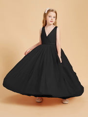 Tulle Junior Bridesmaid Dresses Satin Top Glamourous Bowknot Black