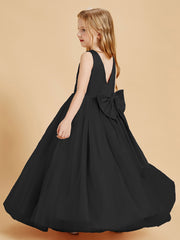 Tulle Junior Bridesmaid Dresses Satin Top Glamourous Bowknot Black