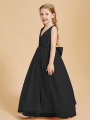 Tulle Junior Bridesmaid Dresses Satin Top Glamourous Bowknot Black