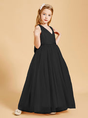 Tulle Junior Bridesmaid Dresses Satin Top Glamourous Bowknot Black