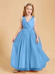 Tulle Junior Bridesmaid Dresses Satin Top Glamourous Bowknot Blue