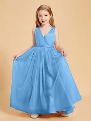 Tulle Junior Bridesmaid Dresses Satin Top Glamourous Bowknot Blue