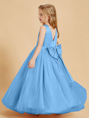Tulle Junior Bridesmaid Dresses Satin Top Glamourous Bowknot Blue