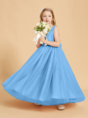 Tulle Junior Bridesmaid Dresses Satin Top Glamourous Bowknot Blue