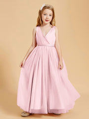 Tulle Junior Bridesmaid Dresses Satin Top Glamourous Bowknot Blushing Pink