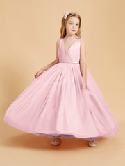 Tulle Junior Bridesmaid Dresses Satin Top Glamourous Bowknot Blushing Pink
