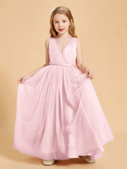 Tulle Junior Bridesmaid Dresses Satin Top Glamourous Bowknot Blushing Pink