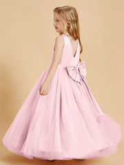 Tulle Junior Bridesmaid Dresses Satin Top Glamourous Bowknot Blushing Pink