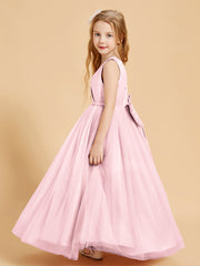 Tulle Junior Bridesmaid Dresses Satin Top Glamourous Bowknot Blushing Pink