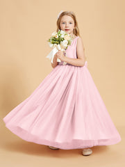 Tulle Junior Bridesmaid Dresses Satin Top Glamourous Bowknot Blushing Pink