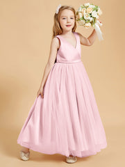 Tulle Junior Bridesmaid Dresses Satin Top Glamourous Bowknot Blushing Pink