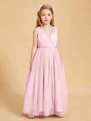 Tulle Junior Bridesmaid Dresses Satin Top Glamourous Bowknot Blushing Pink