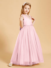 Tulle Junior Bridesmaid Dresses Satin Top Glamourous Bowknot Blushing Pink