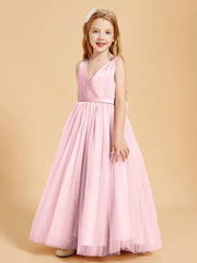 Tulle Junior Bridesmaid Dresses Satin Top Glamourous Bowknot Blushing Pink