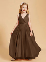 Tulle Junior Bridesmaid Dresses Satin Top Glamourous Bowknot Brown