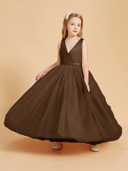 Tulle Junior Bridesmaid Dresses Satin Top Glamourous Bowknot Brown