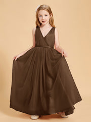 Tulle Junior Bridesmaid Dresses Satin Top Glamourous Bowknot Brown