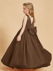 Tulle Junior Bridesmaid Dresses Satin Top Glamourous Bowknot Brown