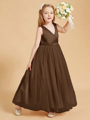 Tulle Junior Bridesmaid Dresses Satin Top Glamourous Bowknot Brown