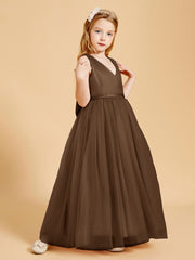 Tulle Junior Bridesmaid Dresses Satin Top Glamourous Bowknot Brown