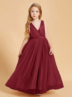 Tulle Junior Bridesmaid Dresses Satin Top Glamourous Bowknot Burgundy