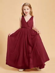 Tulle Junior Bridesmaid Dresses Satin Top Glamourous Bowknot Burgundy